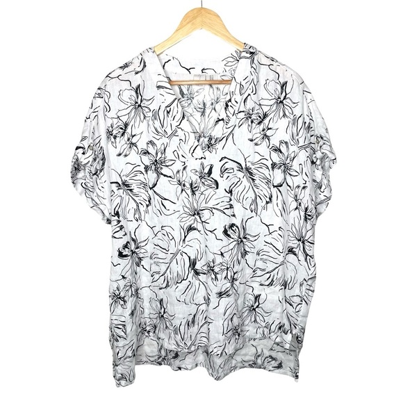 Joie 100% Linen Black White Tropical Print Top 1X - Picture 9 of 9